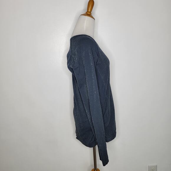 Athleta Speedlight Glow Long Sleeve Shirt Navy Sparkles Thumb Holes Women XL - Picture 3 of 12